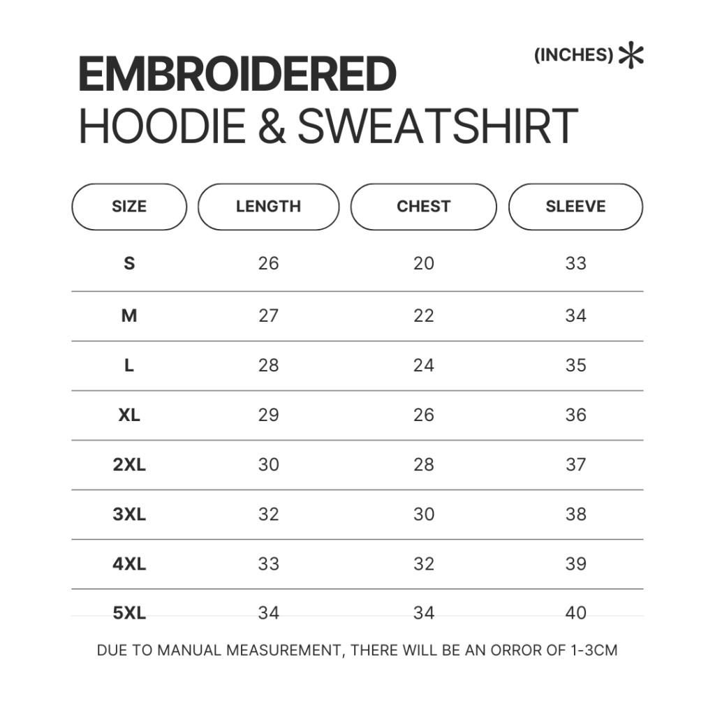 Embroidered Hoodie Sweatshirt Size Chart - Nail Technician Gifts